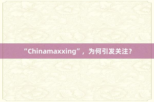 “Chinamaxxing”，为何引发关注？