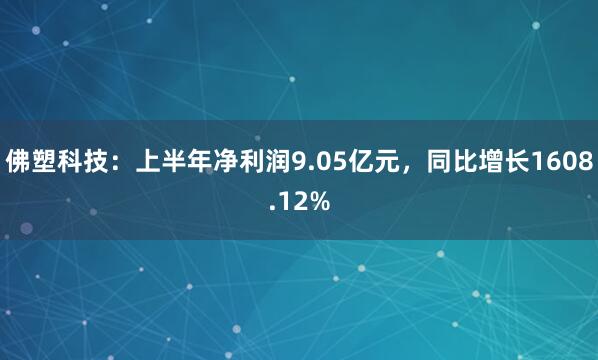佛塑科技：上半年净利润9.05亿元，同比增长1608.12%